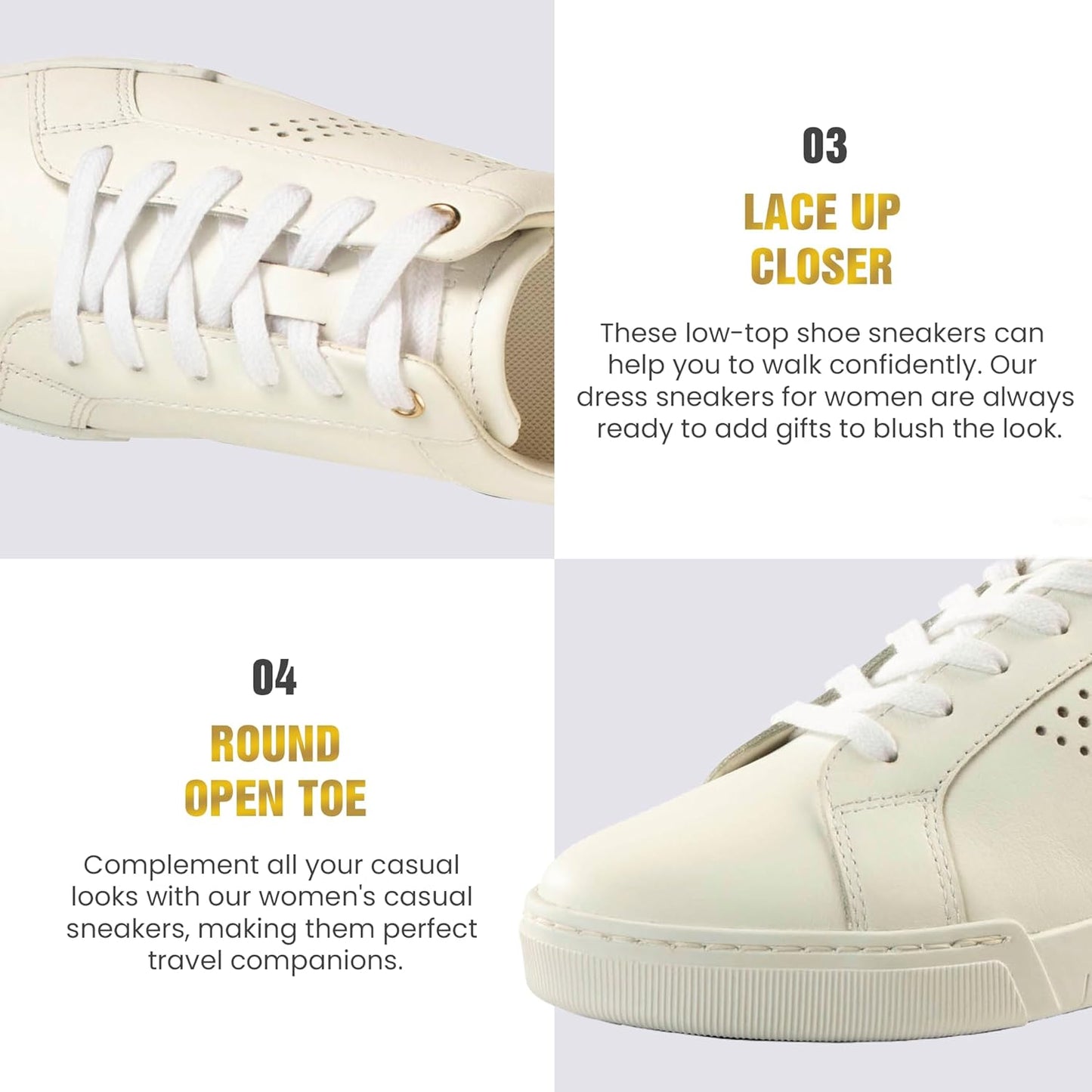 Women'S Fashion Sneakers – Genuine Leather Casual Shoes, Comfortable Cushioned Insole, TPR Rubber Sole, Stylish Lifestyle, Lightweight and Durable Travel Sneakers