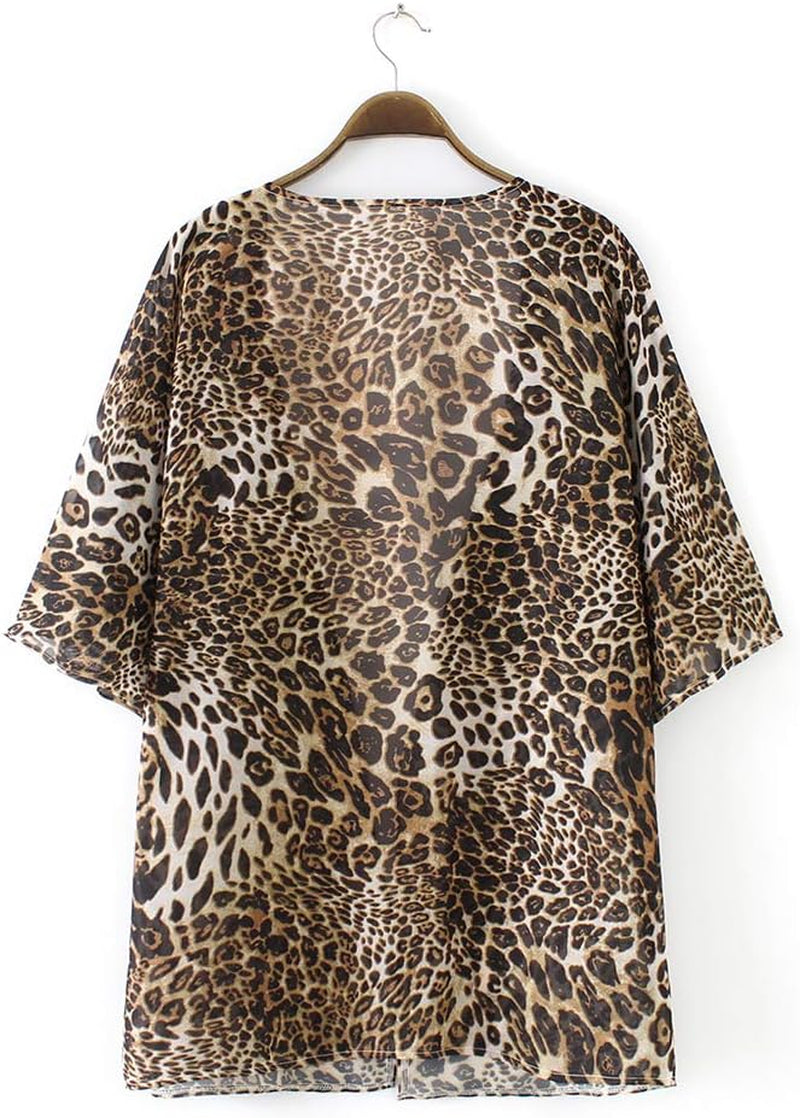 Women'S Sheer Chiffon Summer Blouse Tops Kimono Cardigan Floral Casual Loose Cover Ups Swimwear