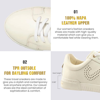 Women'S Fashion Sneakers – Genuine Leather Casual Shoes, Comfortable Cushioned Insole, TPR Rubber Sole, Stylish Lifestyle, Lightweight and Durable Travel Sneakers