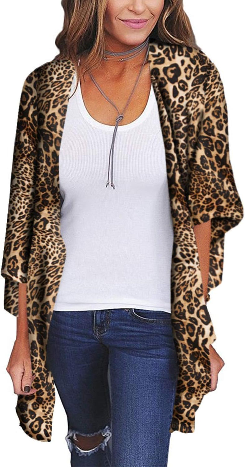 Women'S Sheer Chiffon Summer Blouse Tops Kimono Cardigan Floral Casual Loose Cover Ups Swimwear