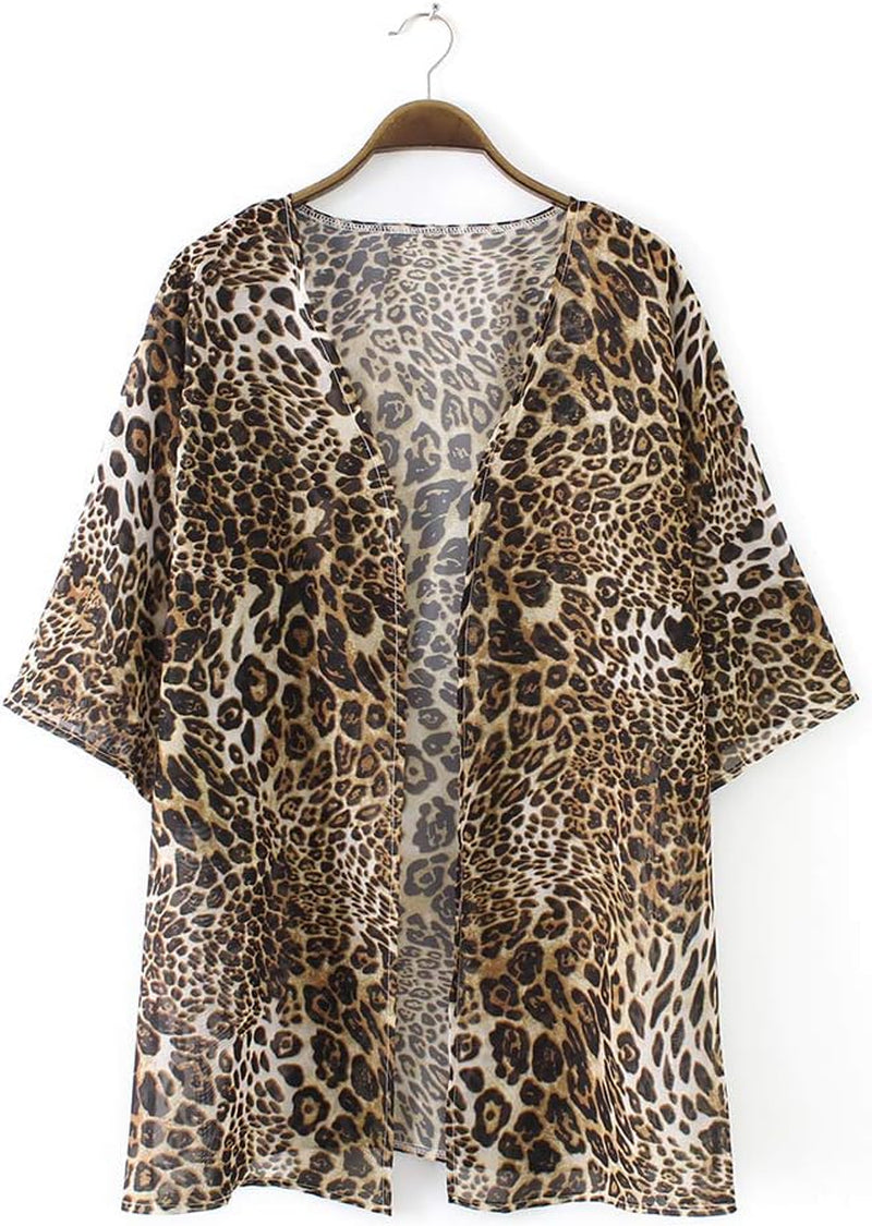 Women'S Sheer Chiffon Summer Blouse Tops Kimono Cardigan Floral Casual Loose Cover Ups Swimwear